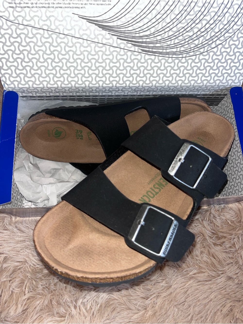 Birkenstock Black Two-Buckle Womens Sandals with Tan Footbed